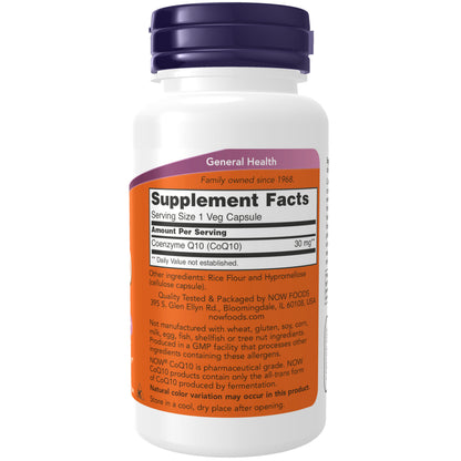 NOW Supplements, CoQ10 30 mg, Pharmaceutical Grade, All-Trans Form produced by Fermentation, 60 Veg Capsules