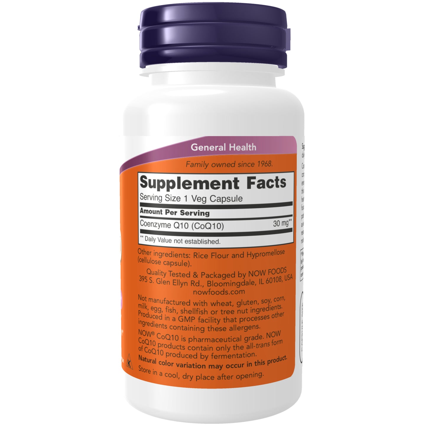 NOW Supplements, CoQ10 30 mg, Pharmaceutical Grade, All-Trans Form produced by Fermentation, 120 Veg Capsules