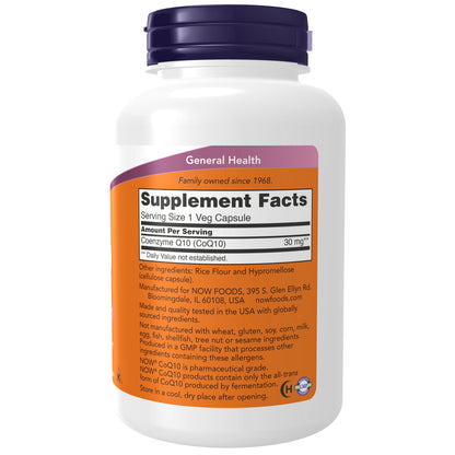 NOW Supplements, CoQ10 30 mg, Pharmaceutical Grade, All-Trans Form produced by Fermentation, 240 Veg Capsules