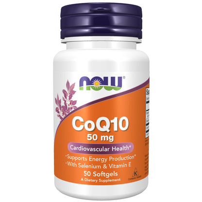 NOW Supplements, CoQ10 50 mg, Pharmaceutical Grade, All-Trans Form produced by Fermentation, 50 Softgels