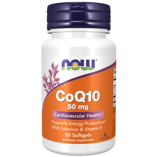 NOW Supplements, CoQ10 50 mg, Pharmaceutical Grade, All-Trans Form produced by Fermentation, 50 Softgels