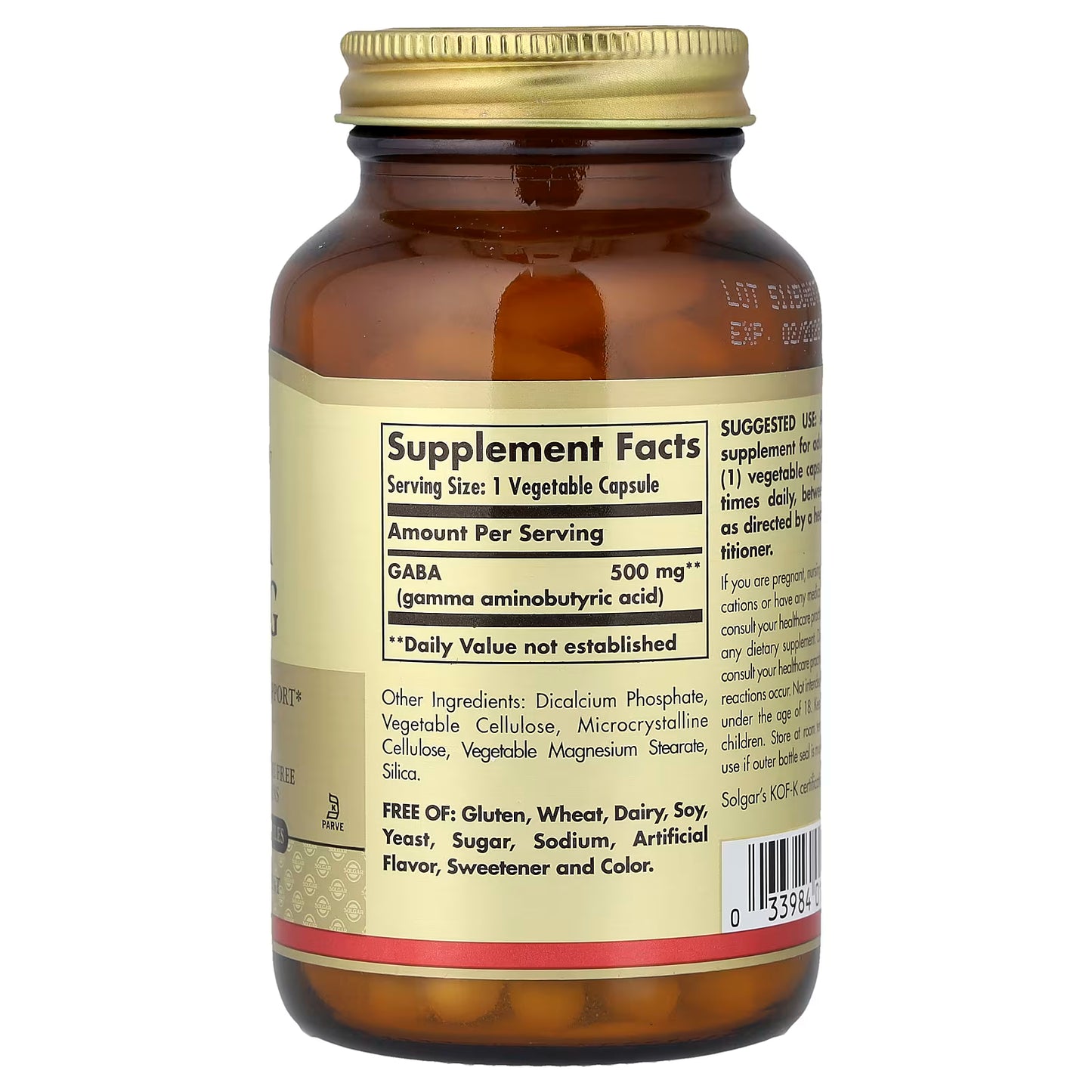 Solgar, GABA, 500 mg, 100 Vegetable Capsules
