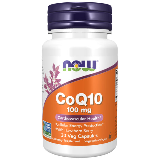 NOW Supplements, CoQ10 100 mg with Hawthorn Berry, Pharmaceutical Grade, All-Trans Form produced by Fermentation, 30 Veg Capsules