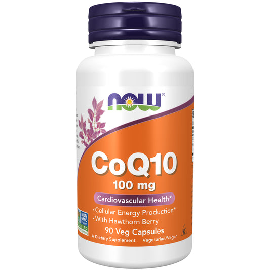 NOW Supplements, CoQ10 100 mg with Hawthorn Berry, Pharmaceutical Grade, All-Trans Form produced by Fermentation, 90 Veg Capsules