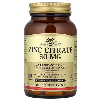 Solgar, Zinc Citrate, 30 mg, 100 Vegetable Capsules