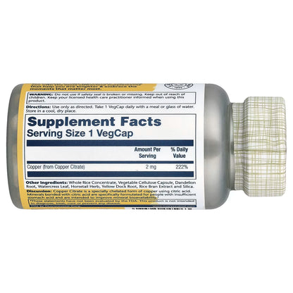 Solaray, Copper Citrate, 2 mg, 60 VegCaps