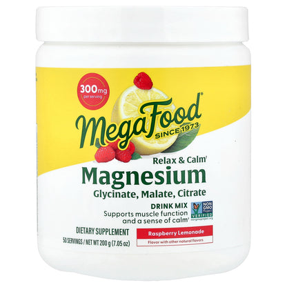 MegaFood, Relax & Calm Magnesium, Drink Mix, Raspberry Lemonade, 7.05 oz (200 g)
