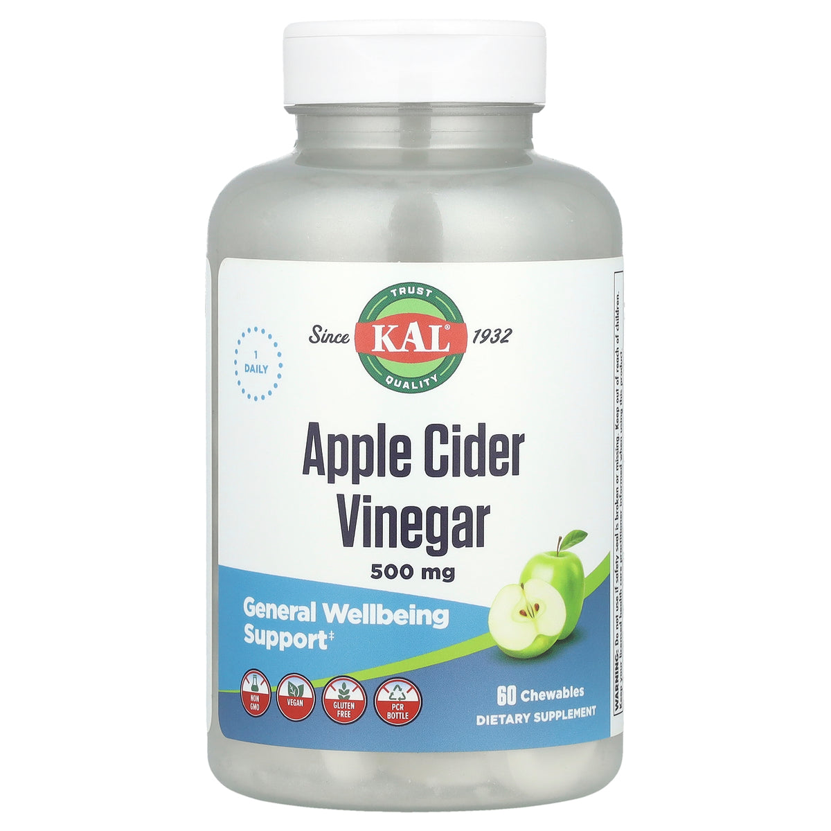 KAL, Apple Cider Vinegar, Green Apple, 500 mg, 60 Chewables