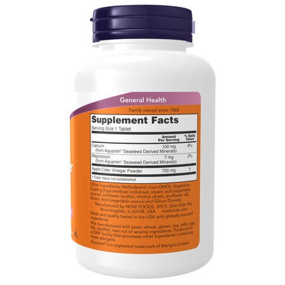 NOW Supplements, Apple Cider Vinegar 750 mg, from Fermentation of Sweet Apple Cider, Extra Strength, 180 Tablets