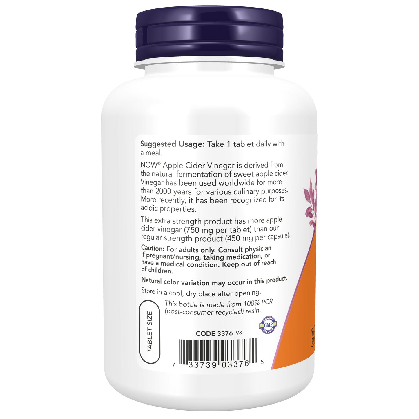 NOW Supplements, Apple Cider Vinegar 750 mg, from Fermentation of Sweet Apple Cider, Extra Strength, 180 Tablets