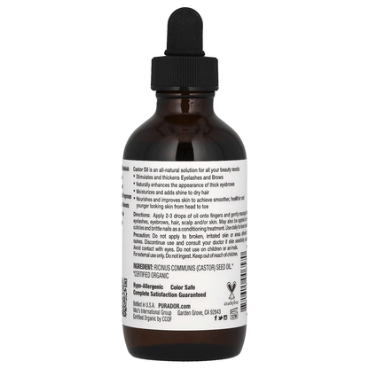 PURA D'OR 3.2 Oz ORGANIC Castor Oil - 100% Pure USDA Certified Cold Pressed