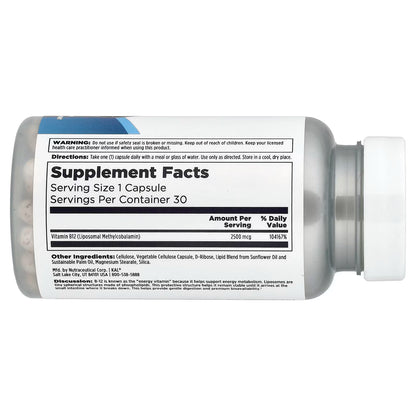 KAL, Liposomal B-12, High Potency, 2,500 mcg, 30 VegCaps