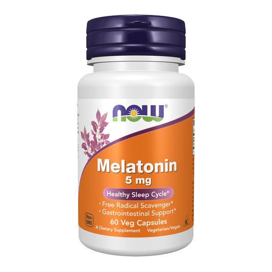 NOW Supplements, Melatonin 5 mg, Free Radical Scavenger*, Healthy Sleep Cycle*, 60 Veg Capsules