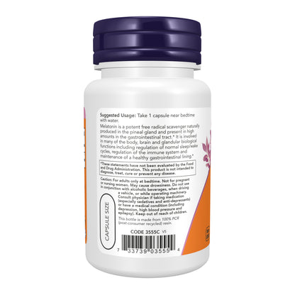 NOW Supplements, Melatonin 5 mg, Free Radical Scavenger*, Healthy Sleep Cycle*, 60 Veg Capsules