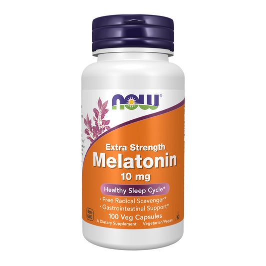 NOW Supplements, Melatonin, Extra Strength 10 mg, Free Radical Scavenger*, Healthy Sleep Cycle*, 100 Veg Capsules