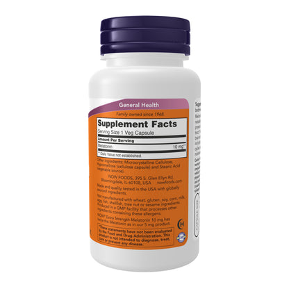 NOW Supplements, Melatonin, Extra Strength 10 mg, Free Radical Scavenger*, Healthy Sleep Cycle*, 100 Veg Capsules