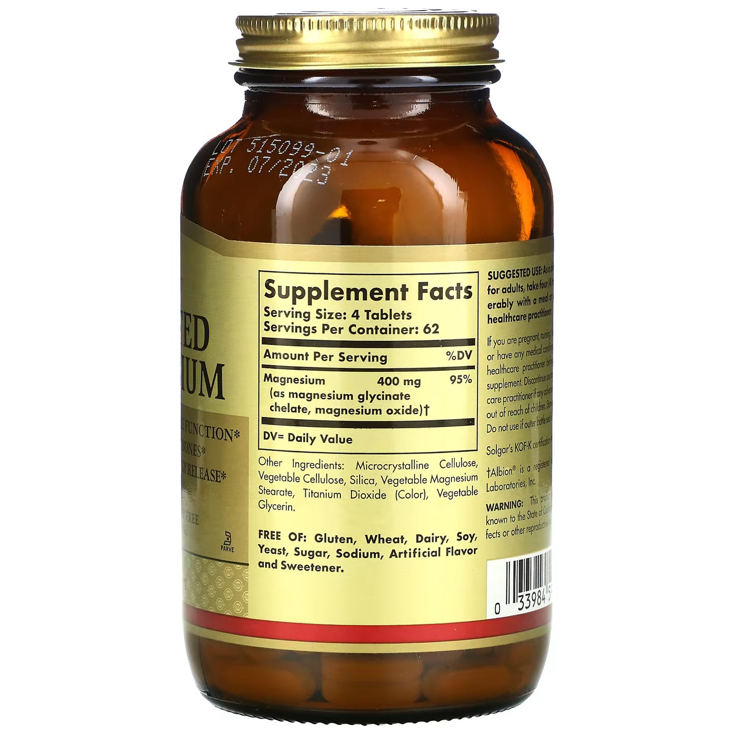 Solgar, Chelated Magnesium, 250 Tablets (100 mg per Tablet)