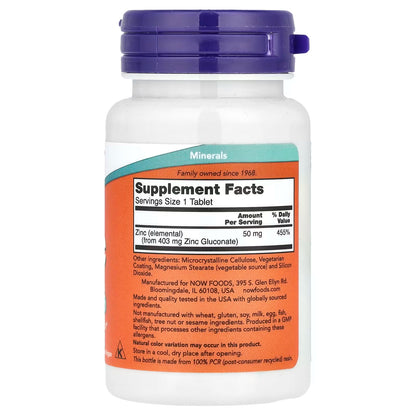 NOW Foods, Zinc, 50 mg, 100 Tablets