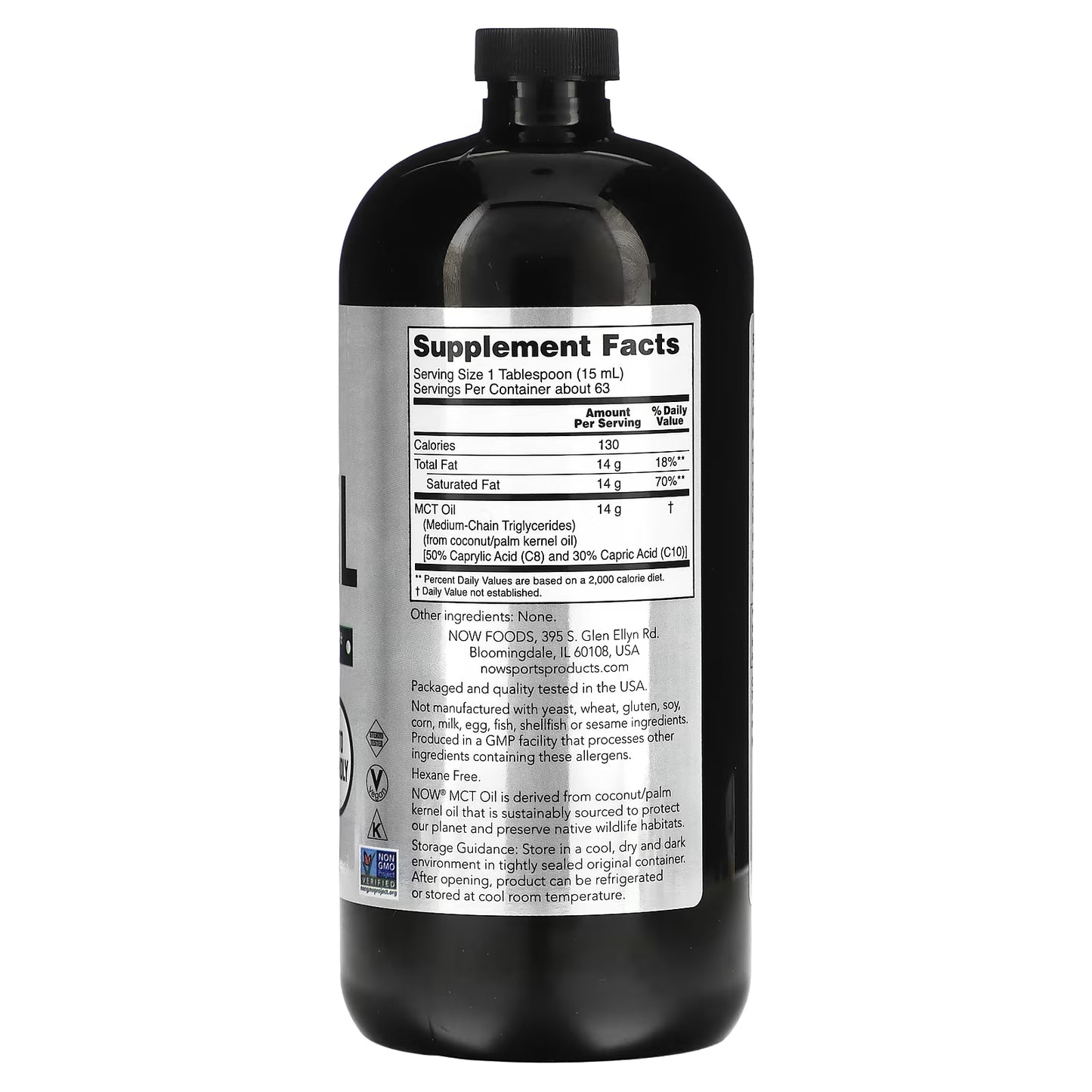 NOW Foods, Sports, MCT Oil, Unflavored, 14 g, 32 fl oz (946 ml)