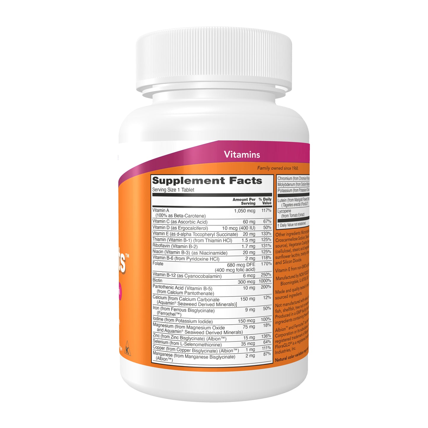 NOW Supplements, Daily Vits™, One Tablet Daily with Lutein & Lycopene, 100 Tablets