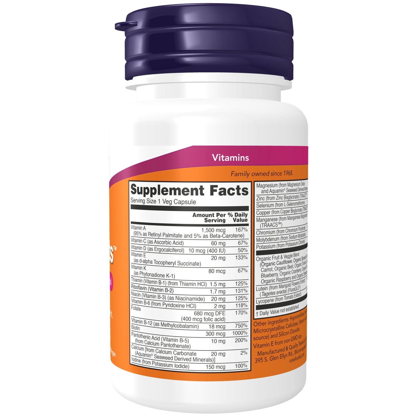 NOW Supplements, Daily Vits™with Fruit & Veggie Blend, Lutein and Lycopene, 30 Veg Capsules