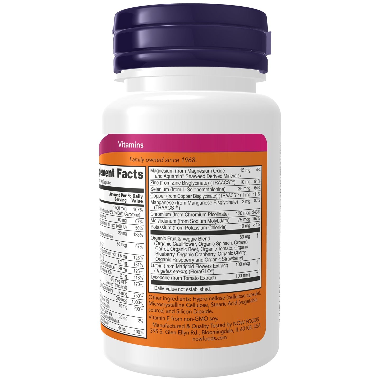 NOW Supplements, Daily Vits™with Fruit & Veggie Blend, Lutein and Lycopene, 30 Veg Capsules