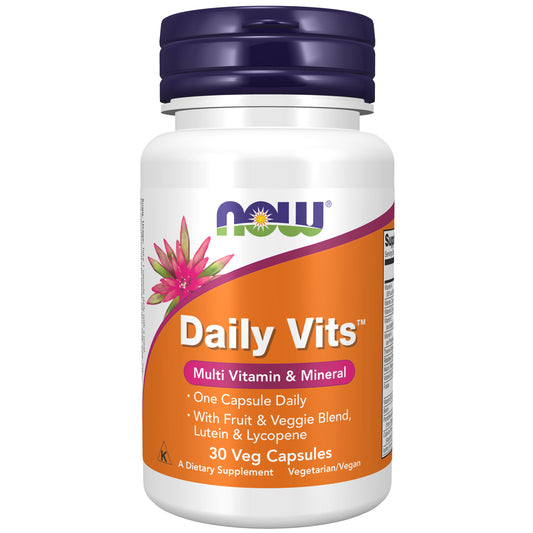 NOW Supplements, Daily Vits™with Fruit & Veggie Blend, Lutein and Lycopene, 30 Veg Capsules