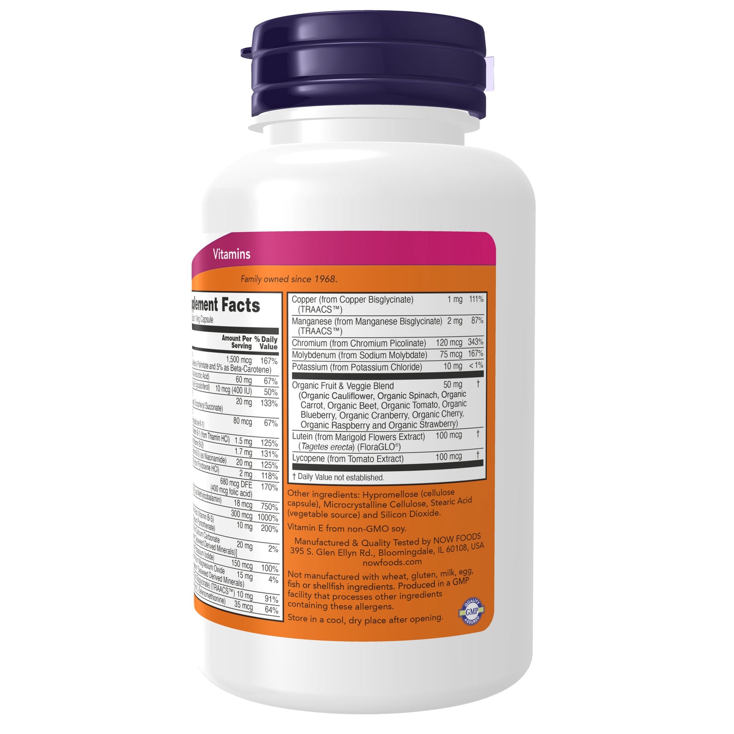 NOW Supplements, Daily Vits™ with Fruit & Veggie Blend, Lutein and Lycopene, 120 Veg Capsules