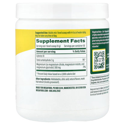 MegaFood, Relax & Calm Magnesium, Drink Mix, Raspberry Lemonade, 7.05 oz (200 g)