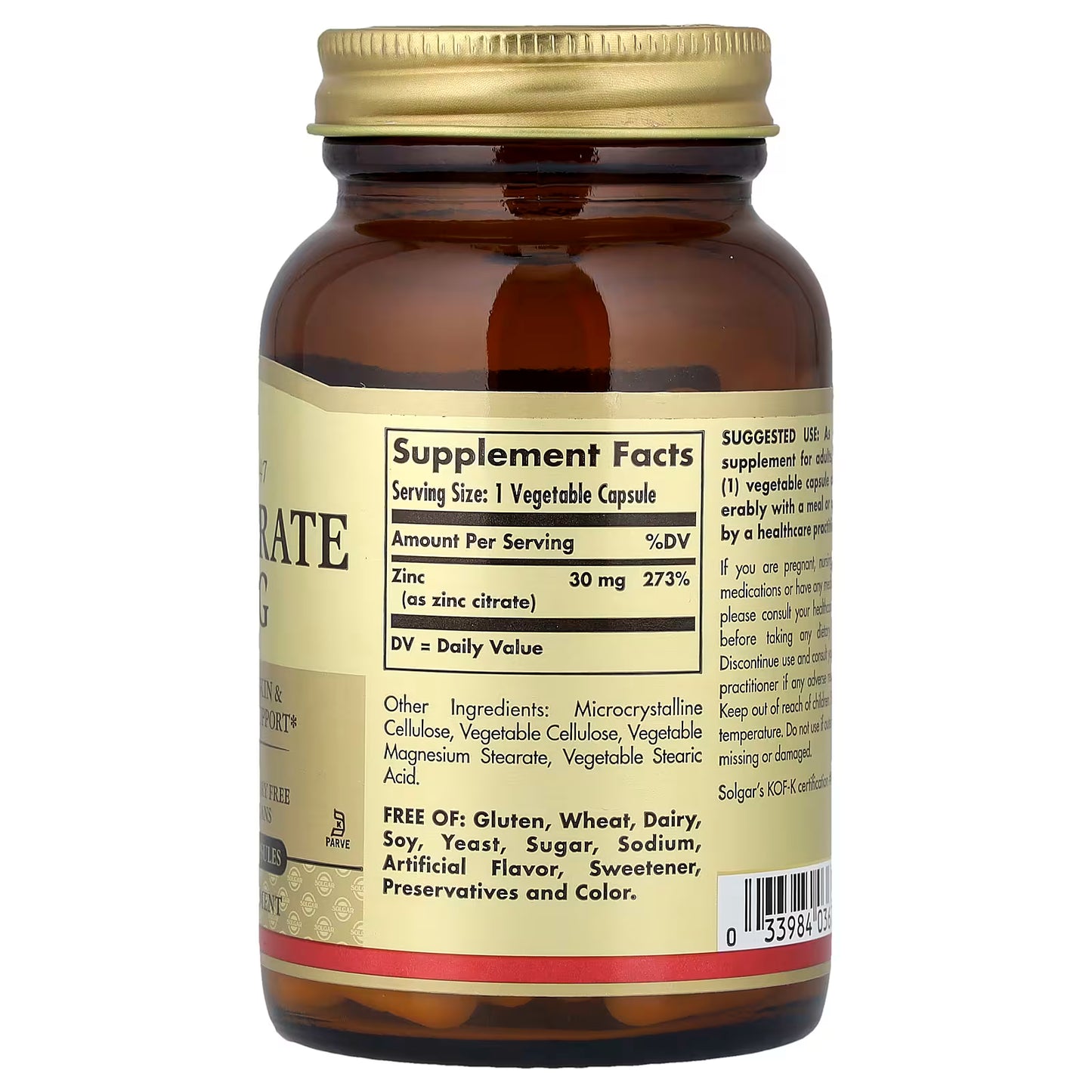Solgar, Zinc Citrate, 30 mg, 100 Vegetable Capsules