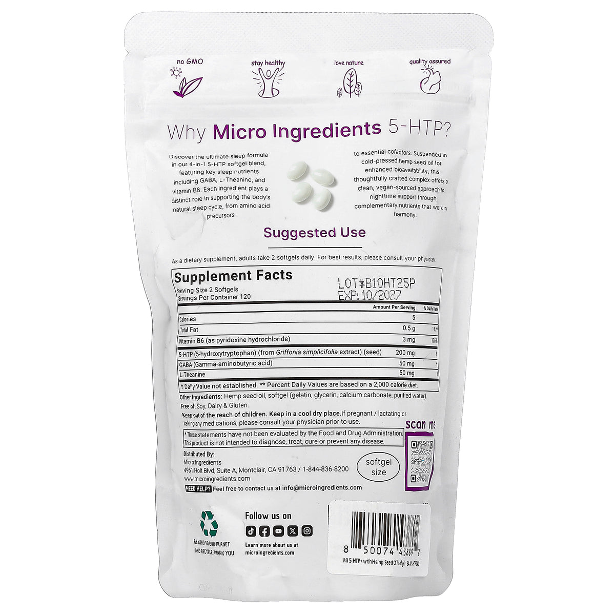 Micro Ingredients, 5 HTP + Gaba, L-Theanine, Vitamin B6, 240 Softgels