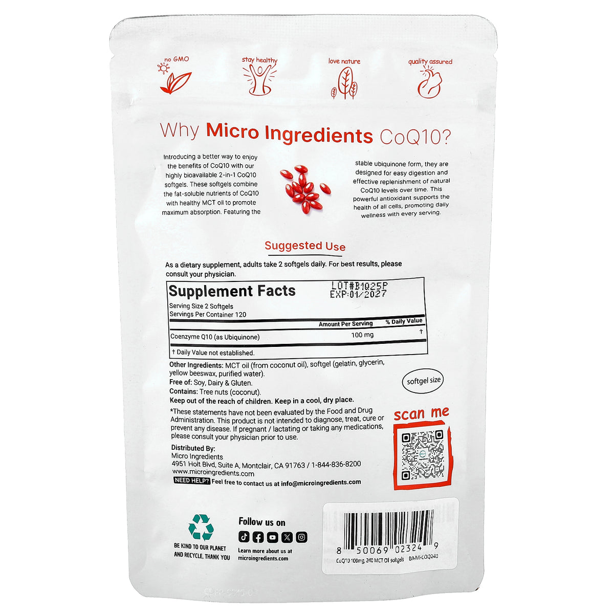 Micro Ingredients, CoQ10, 240 Softgels (50 mg per Softgel)