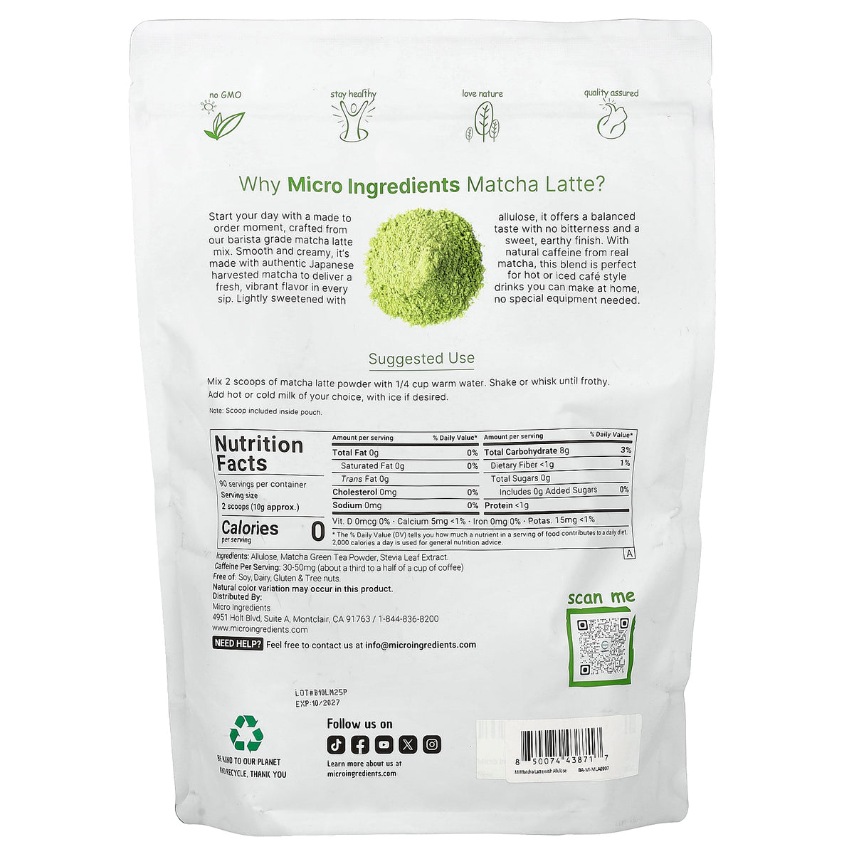 Micro Ingredients, Matcha Latte, 2 lb (907 g)