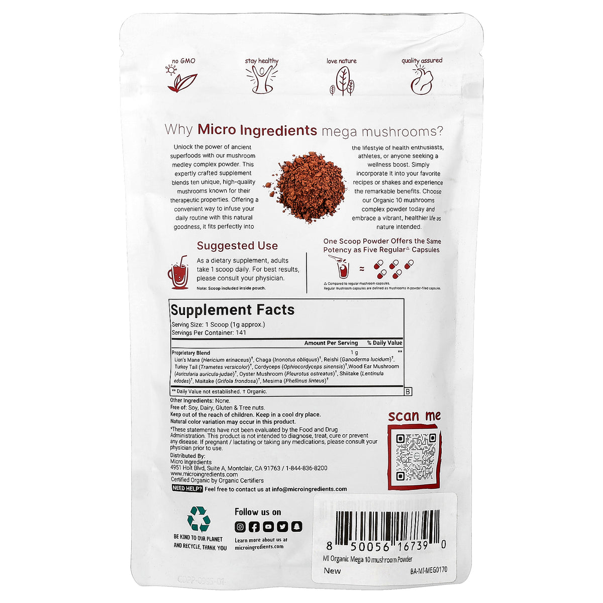Micro Ingredients, Organic Mega Mushrooms Powder, 5 oz (141 g)