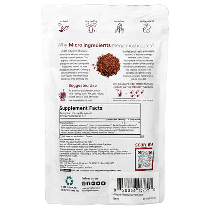Micro Ingredients, Organic Mega Mushrooms Powder, 5 oz (141 g)