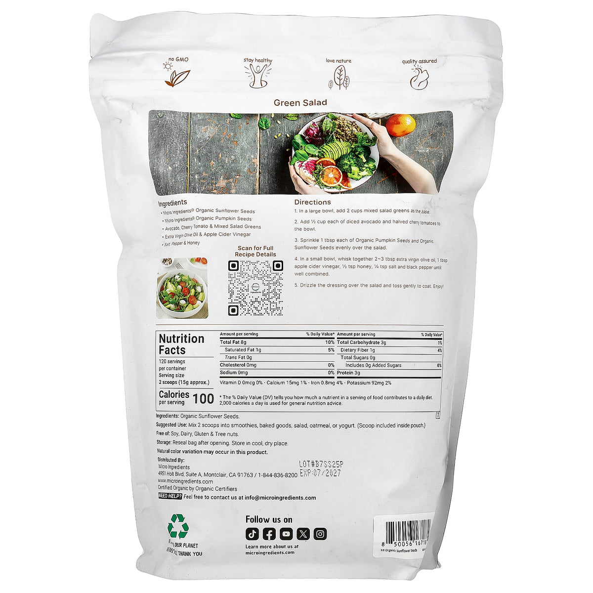 Micro Ingredients, Organic Sunflower Seeds, Unsalted, 4 lb (1,814 g)