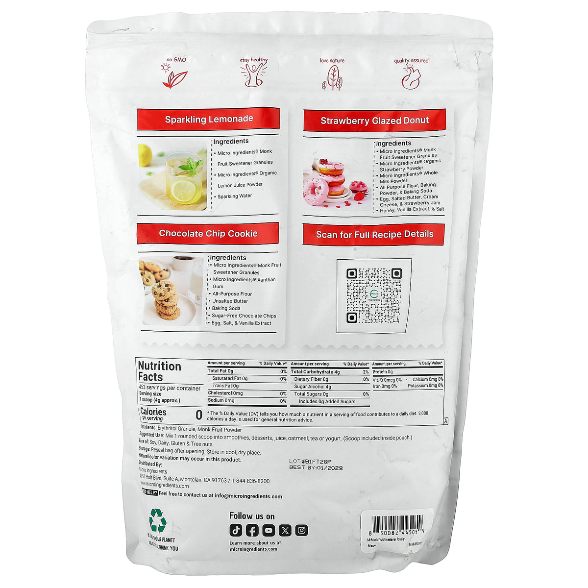 Micro Ingredients, Monk Fruit Sweetener with Erythritol, 4 lb (1,814 g)
