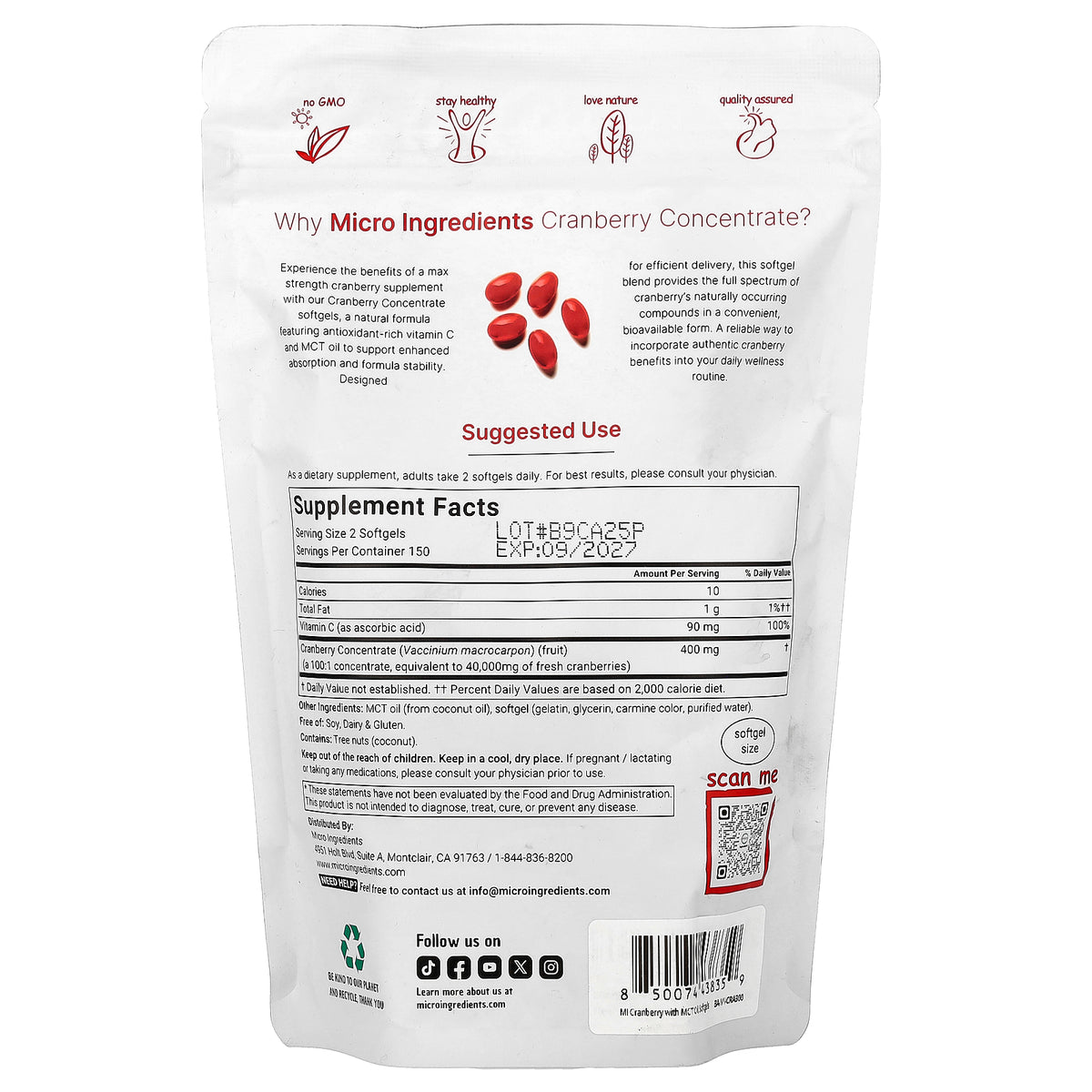 Micro Ingredients, Cranberry Concentrate with Vitamin C, 300 Softgels