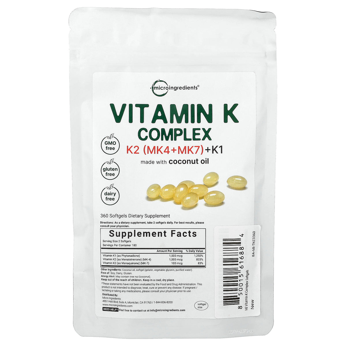 Micro Ingredients, Vitamin K Complex, 360 Softgels