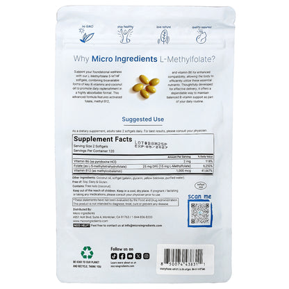 Micro Ingredients, L-Methylfolate, 240 Softgels