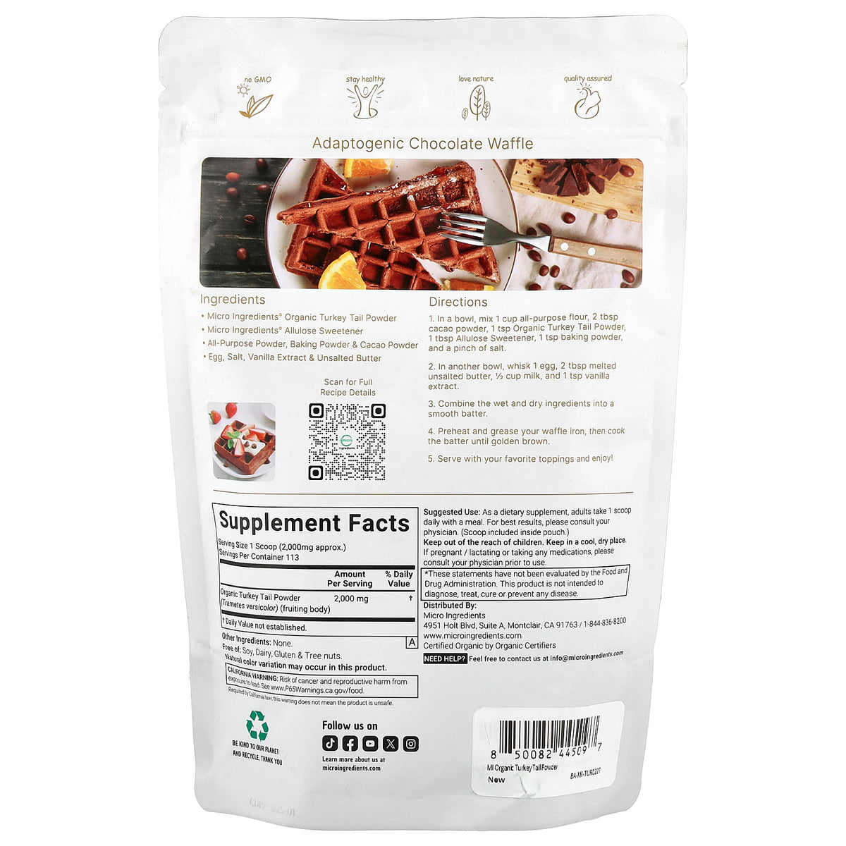 Micro Ingredients, Organic Turkey Tail Mushroom Powder, 8 oz (226 g)