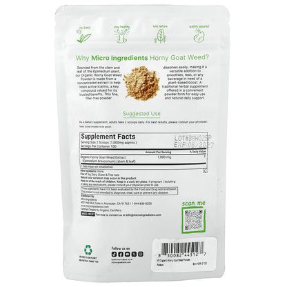Micro Ingredients, Organic Horny Goat Weed Powder, 3.53 oz (100 g)