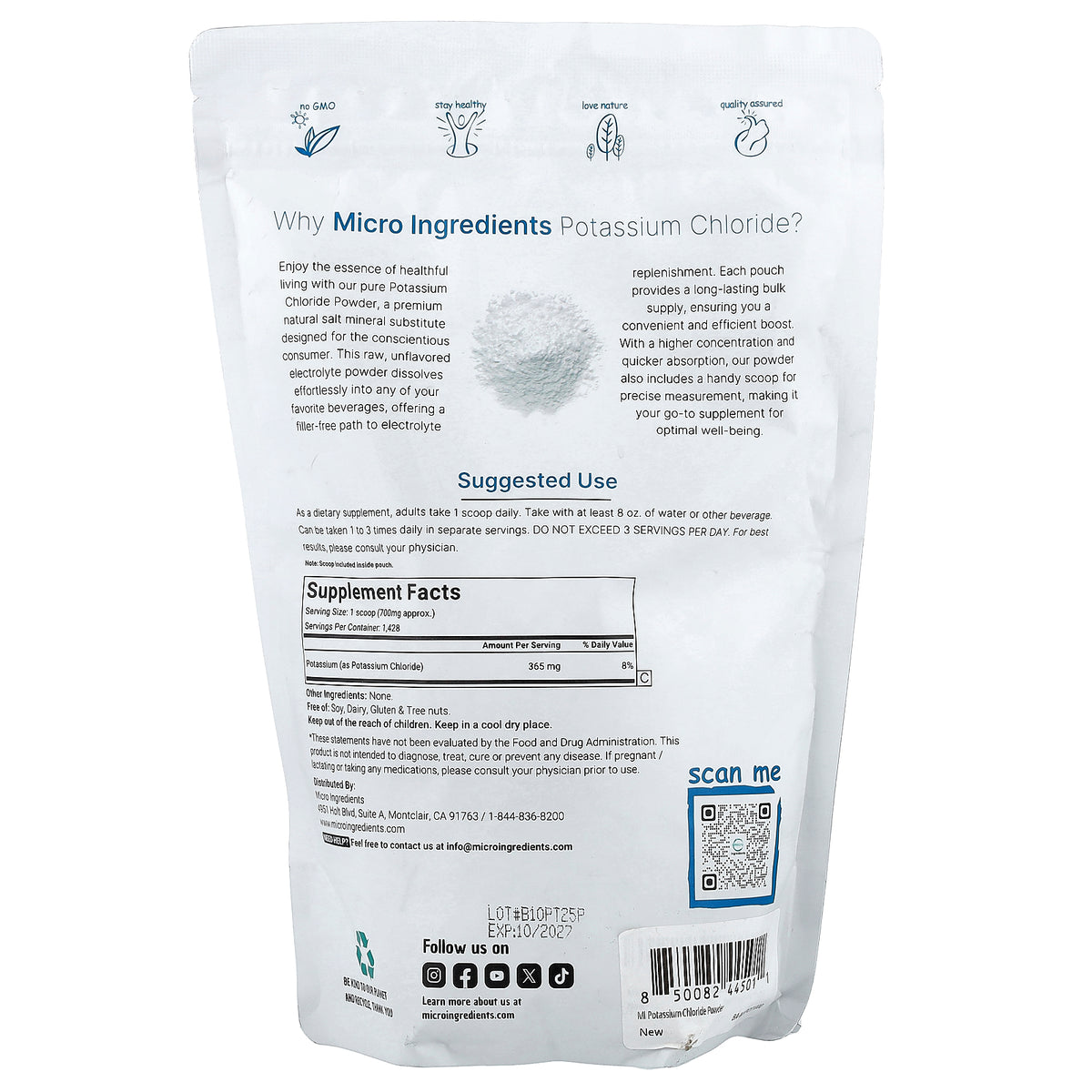 Micro Ingredients, Potassium Chloride, 2.2 lb (1 kg)