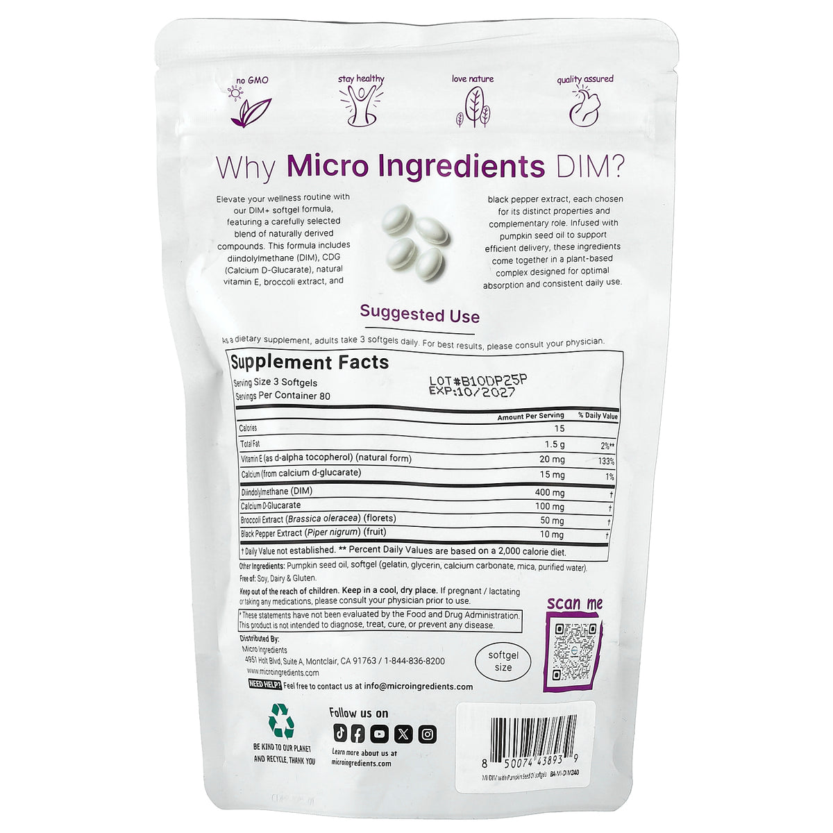 Micro Ingredients, DIM+, 240 Softgels