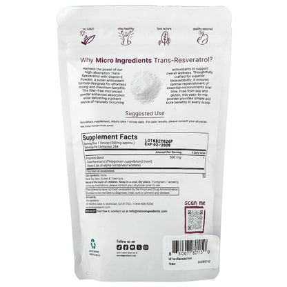 Micro Ingredients, Trans-Resveratrol with Vitamin E, 5 oz (142 g)