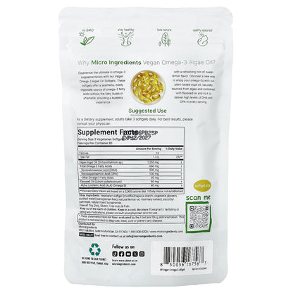 Micro Ingredients, Vegan Omega-3 Algae Oil, Lemon, 240 Vegetarian Softgels