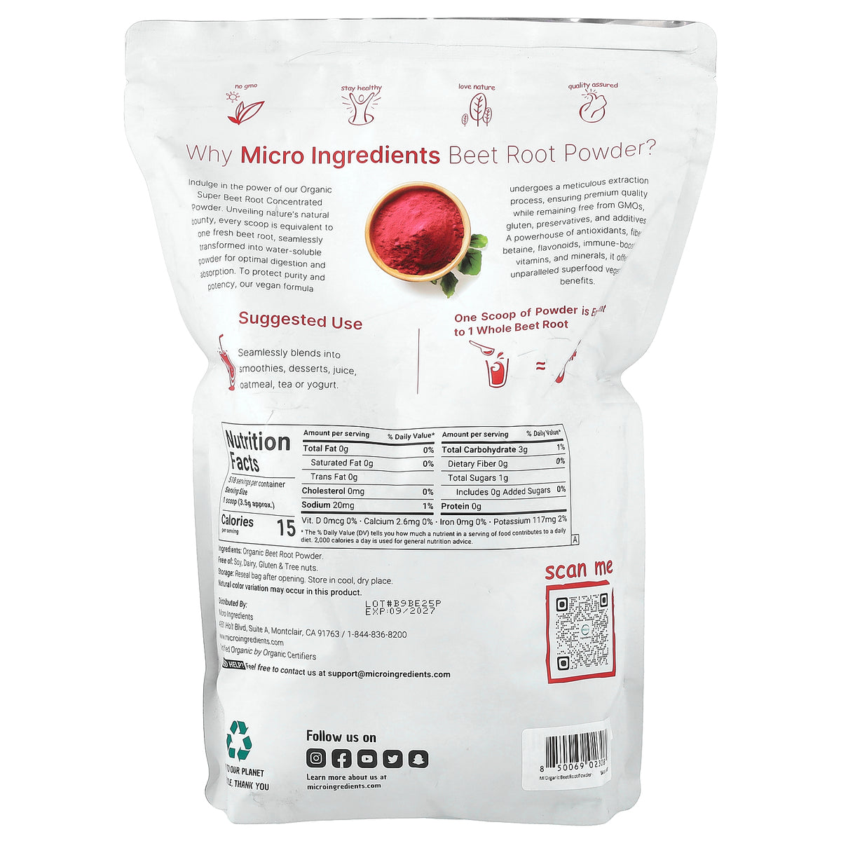 Micro Ingredients, Organic Beet Root Powder, 4 lb (1.81 kg)
