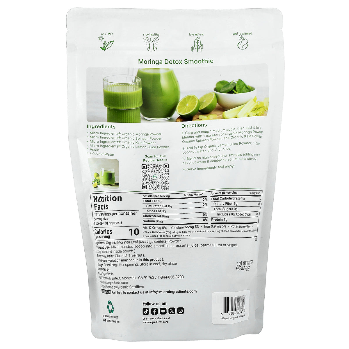 Micro Ingredients, Organic Moringa Powder, 1 lb (454 g)