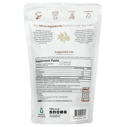 Micro Ingredients, Psyllium Husk Veg Caps, 500 Vegetarian Capsules (500 mg per Capsule)
