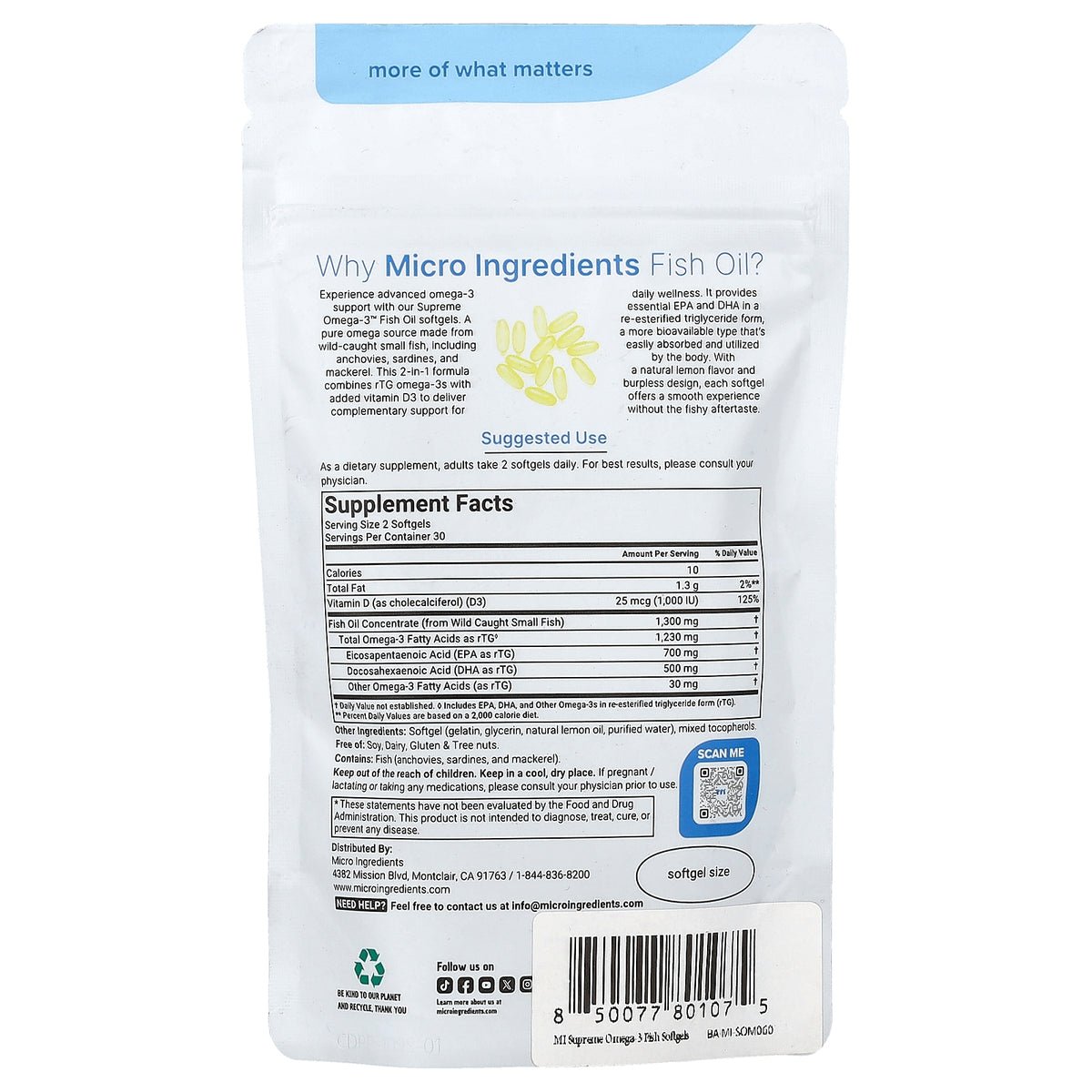 Micro Ingredients, Supreme Omega-3™ Fish Oil, Fresh Lemon, 60 Softgels